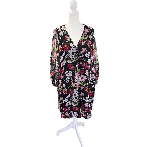 Equipment Natasha 100% Silk Floral Oversized Long Sleeve Knee Length Dress - Picture 5 of 13